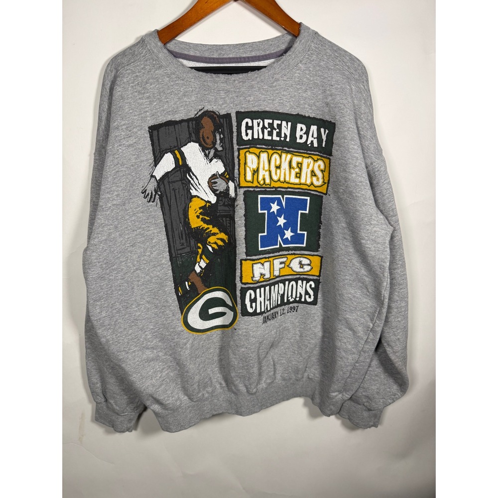 Vintage Starter Green Bay Packers 1997 NFC Champions Sweatshirt Mens XL Gray NFL